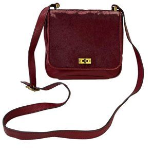 Fossil Womens Red Calf Hair Fur Crossbody Genuine Leather Purse Shoulder Bag
